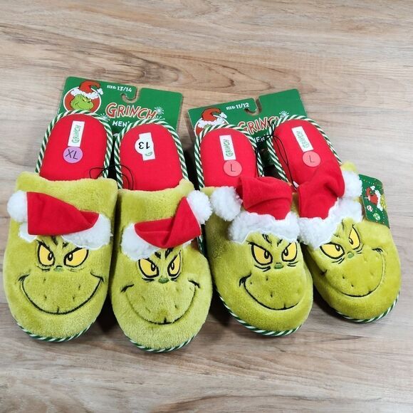 🔹️NWT Grinch w/Red Santa Hat Slippers Size 11/12 - Picture 1 of 8